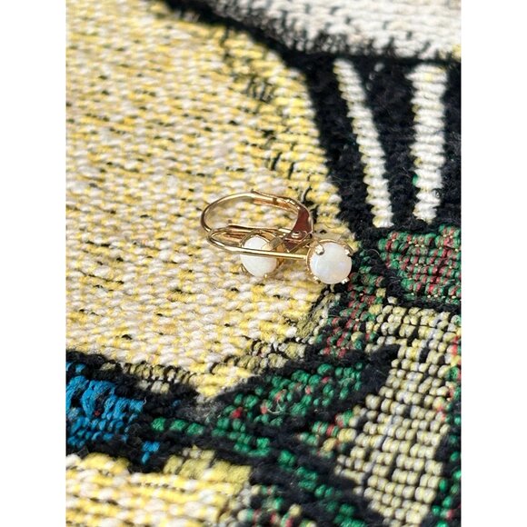 14K Gold Small Round Opal Earrings - Picture 4 of 7
